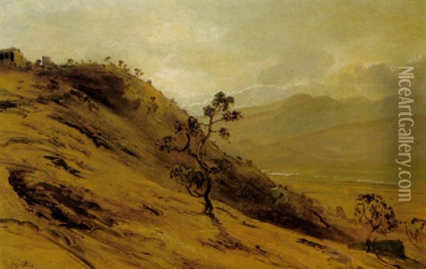 Berghang Mit Ruine In Dunstigem Sonnenlicht Oil Painting - Baron Jean Antoine Theodore Gudin