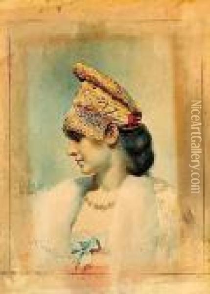 Profil De Jeune Fille Russe Oil Painting - Lev Samoilovich Bakst