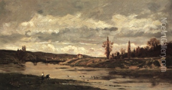 Laveuses Au Bord De L'oise Oil Painting - Hippolyte Camille Delpy