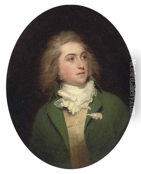 Portrait Of Lieutenant Paul Sandby (1765-1793), Aged 25, In A Green Coat, Buff Waistcoat And White Stock Oil Painting - Sir William Beechey