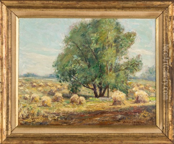 Landscape With Haystacks Oil Painting - Alexis Jean Fournier