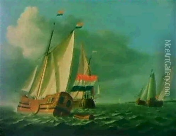 Navires Tirant Des Bords Oil Painting - Ary van Wanum