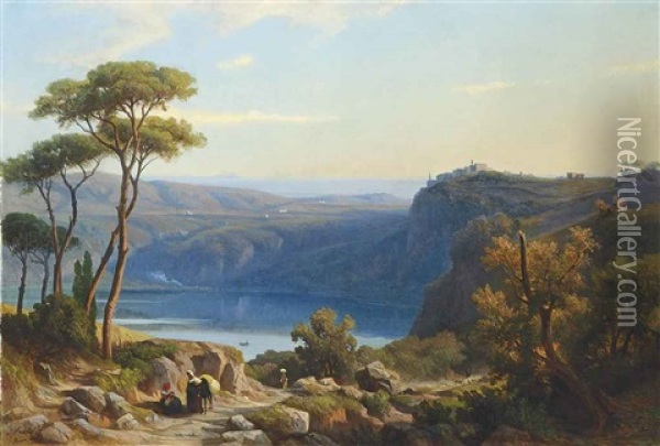 Lake Nemi, Italy Oil Painting - Franz Knebel