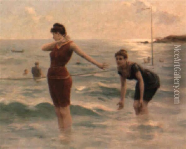 Baigneuses A La Plage Oil Painting - Jules Scalbert