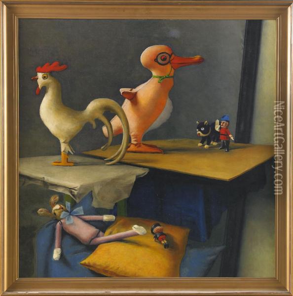 Tupp Och Pingvin Oil Painting - Gunnar Loberg