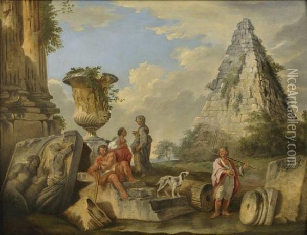 Predica Di Una Sibilla Con La Piramide Cestia E Il Vaso Medici, E Astanti Oil Painting - Giovanni Niccolo Servandoni