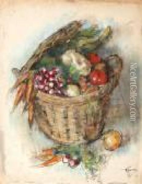 Stillevens Met Fruit, Vis, Bloemen Oil Painting - Abraham Fresco