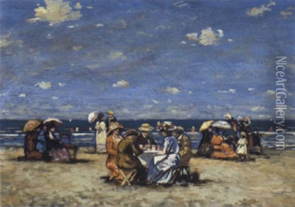 Strandgesellschaft Oil Painting - Cornelis Koppenol