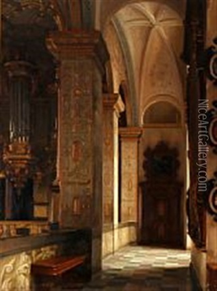 Church Interior From Frederiksborg Castle Oil Painting - Karl Jensen