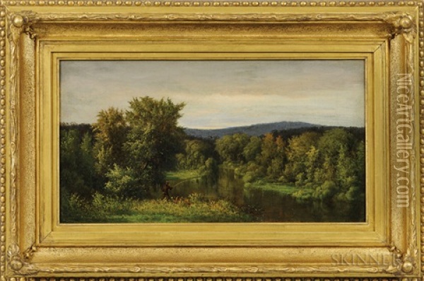 Fisherman In Summer, Below Spring Valley Oil Painting - Alexander Helwig Wyant