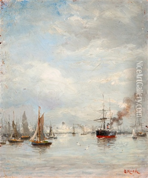 Harbour View Oil Painting - Oskar Conrad Kleineh