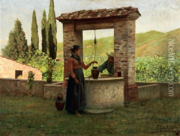Idillio Oil Painting - Gioacchino Gamberini