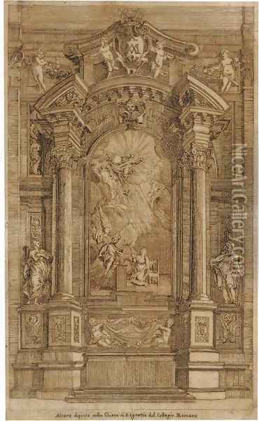 A design for an altar dedicated to the Annunciation in the Church of Sant'Ignazio, Rome Oil Painting - Roman School