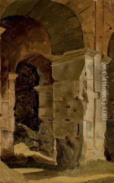 Une Arcade Au Colisee, Rome (study) Oil Painting - Jean-Antoine Constantin d'Aix