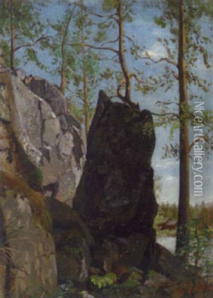 Felsen An Einem Finnischen See Oil Painting - Pavel Pavlowisch Dgogin