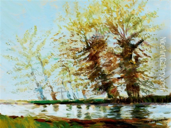 Riverbank In Spring Oil Painting - Laszlo Mednyanszky