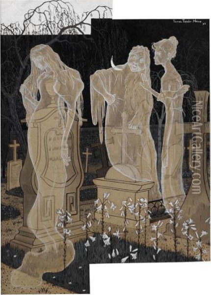 Friedhofsklatsch Oil Painting - Thomas Theodor Heine