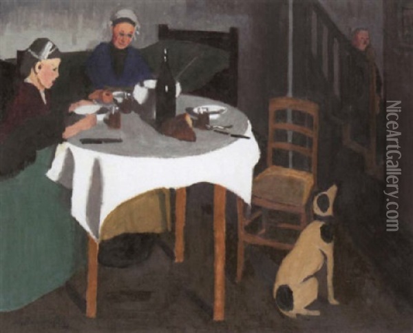 Repas Sur Table Blanche Oil Painting - Marius Borgeaud