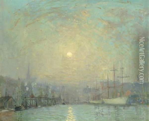 Mystic Dock, Boston Oil Painting - Arthur Clifton Goodwin