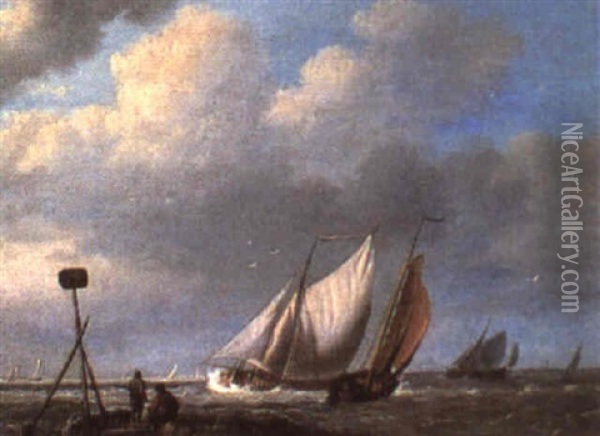 Shipping Off Dutch Coast Oil Painting - Hermanus Koekkoek the Elder