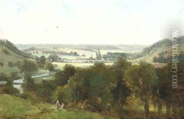 A sunlit valley in France Oil Painting - Geo Poggenbeek