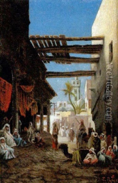 Belebte Strase Im Orient Oil Painting - Thomas B. Zizala