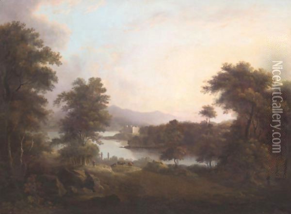 View Of A Lochside Castle Oil Painting - Alexander Nasmyth
