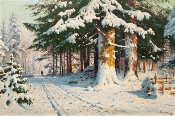 Winterly Wood Oil Painting - Walter Moras