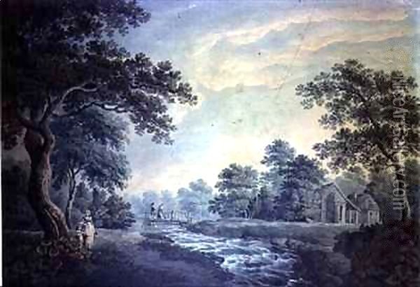 Landscape with Stream and Bridge Oil Painting - James Bayes