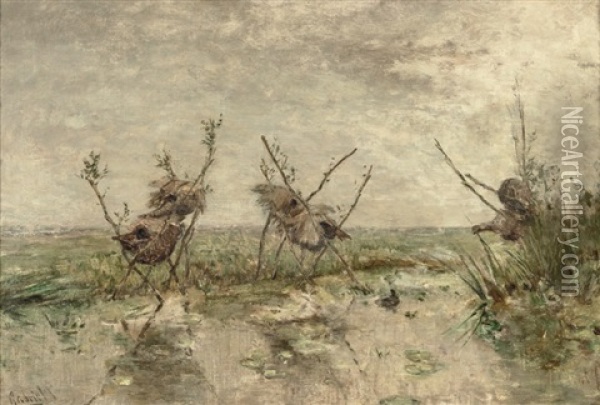 Eendennesten - Duck-nests In A Polder Landscape Oil Painting - Paul Joseph Constantin Gabriel