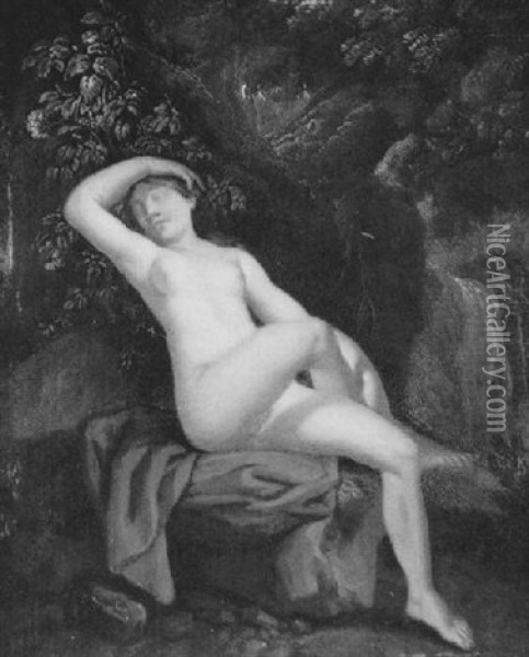 Eine Unter Einem Baum Ruhende Nackte Nymphe Oil Painting - Christian Wilhelm Ernst Dietrich