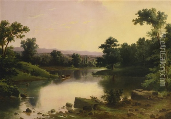 Along The River Oil Painting - Richard Kirkham