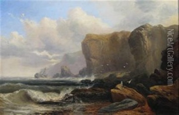 Coastal View With Sunken Ship Oil Painting - James Holland