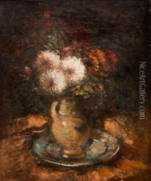 Nature Morte Aux Fleurs Dans Une Carafe Oil Painting - Jozsef Koszta