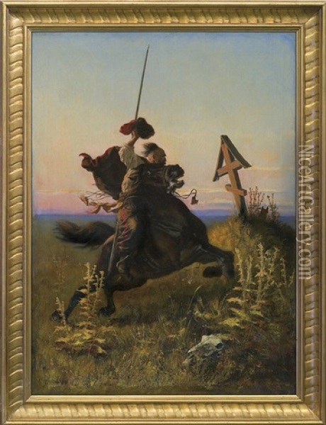 Cossack On Steppes Oil Painting - Alfons Dunin Borkowski