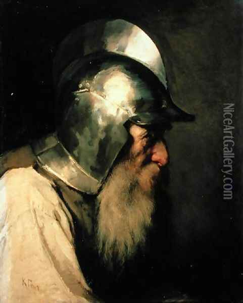 An Old Warrior of the Time of the Huguenots Oil Painting - Karlis Fridikh Huns