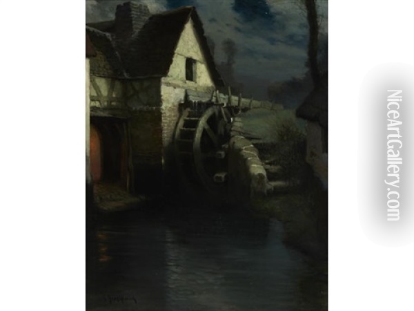 Landscape With Mill (old Grist Mill Near Dieppe) Oil Painting - George Ames Aldrich