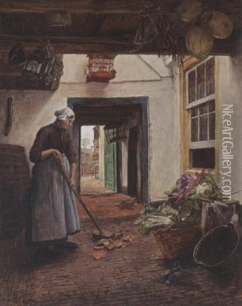 A Peasant Woman In A Barn Oil Painting - Alexander Schmidt-Michelsen