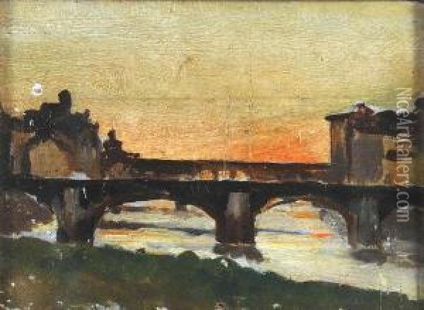 Lungo L'arno Oil Painting - Adolfo Scarselli