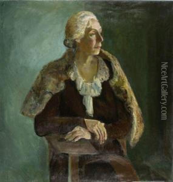 Portrait De Femme Assise A L'etole De Fourrure Oil Painting - Leo Putz