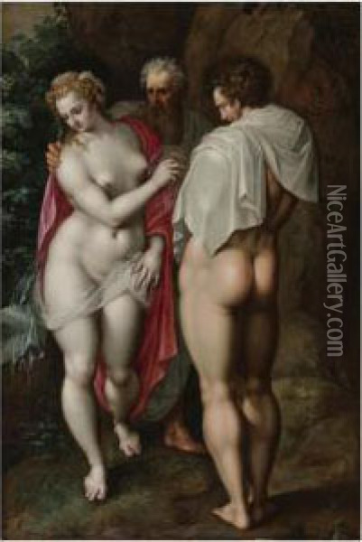 Adam And Eve Oil Painting - Jacob I De Backer