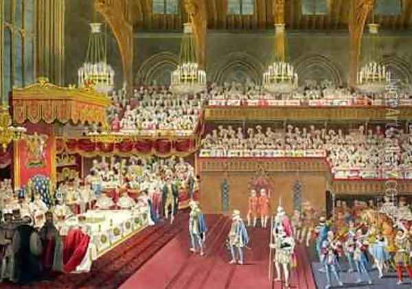 The Royal Banquet The bringing of the first Course Oil Painting - Robert Havell, Jr.