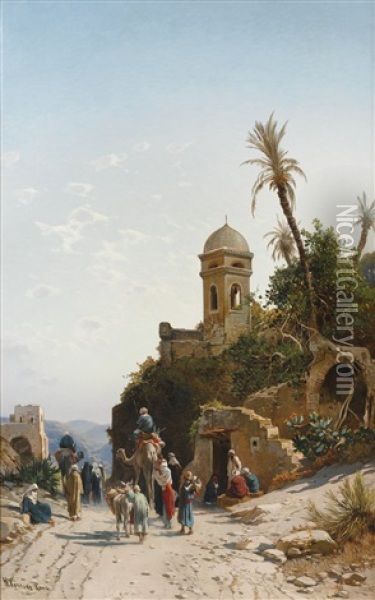 On The Road To Jerusalem Oil Painting - Hermann David Salomon Corrodi