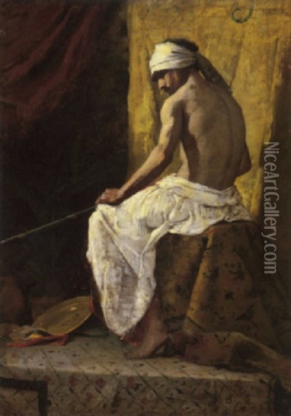 A Seated Arab Oil Painting - Jean Joseph Benjamin Constant