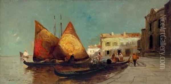 Italian Harbour Oil Painting - Constantin Alexandr. Westchiloff