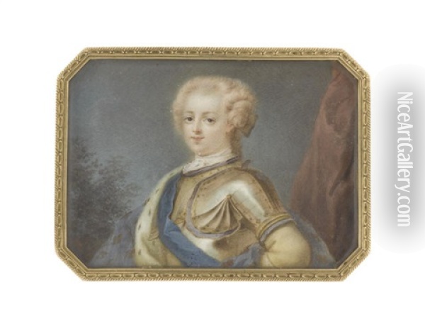 Louis Xv (1710-1774), King Of France And Navarre (1715-1774), Wearing Suit Of Armour With Blue Lining To His Collar And Gardbrace, White Stock And Lace Cravat Oil Painting - Jean-Baptiste Masse