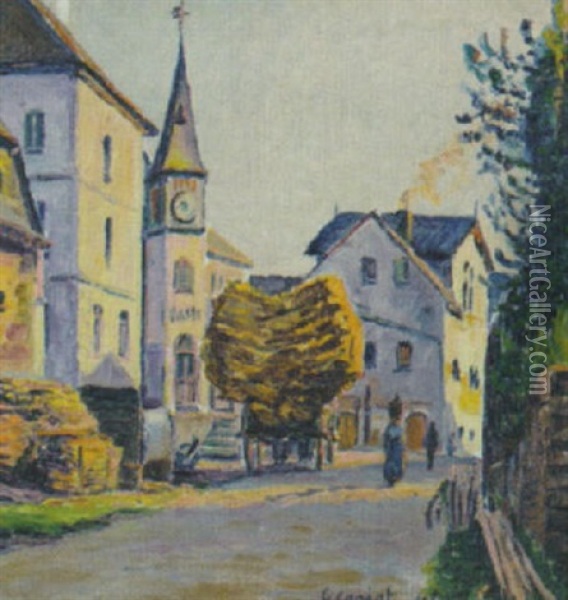 Village, La Charrette De Foin Oil Painting - Gustave Camille Gaston Cariot