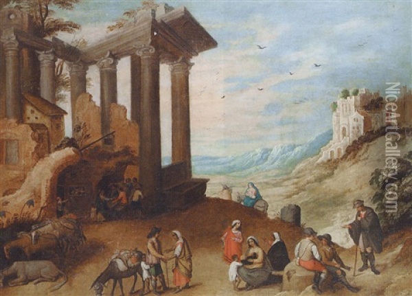 Ruines Animees: La Fuite En Egypte Oil Painting - Willem van Nieulandt the Younger