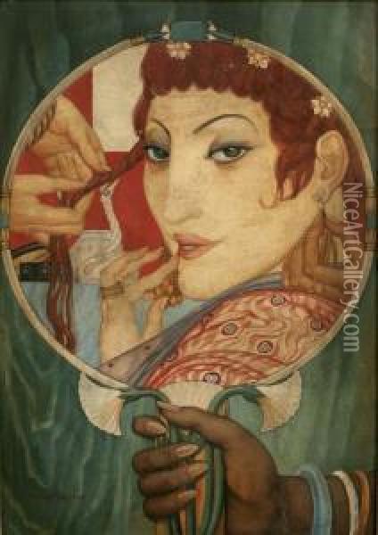 The Mirror Signed 19.5 X 13.5in Oil Painting - Ernest Procter