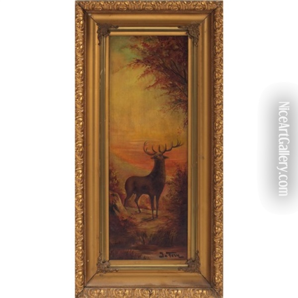 Elk In Landscape Oil Painting - John Fery